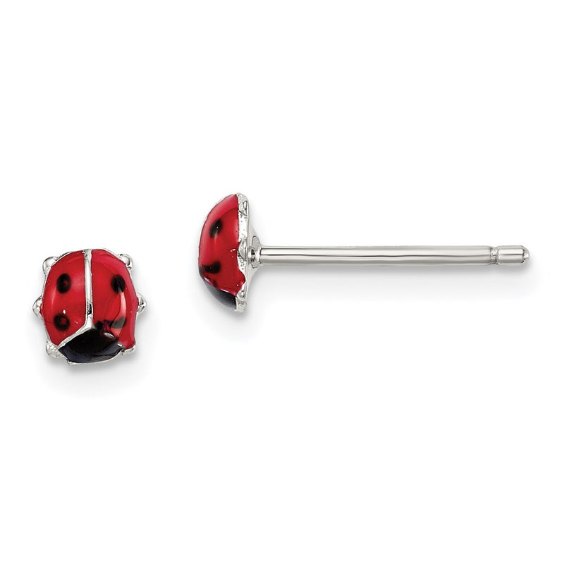 Sterling Silver Rh-Plated Enameled Ladybug Children'S Post Earrings