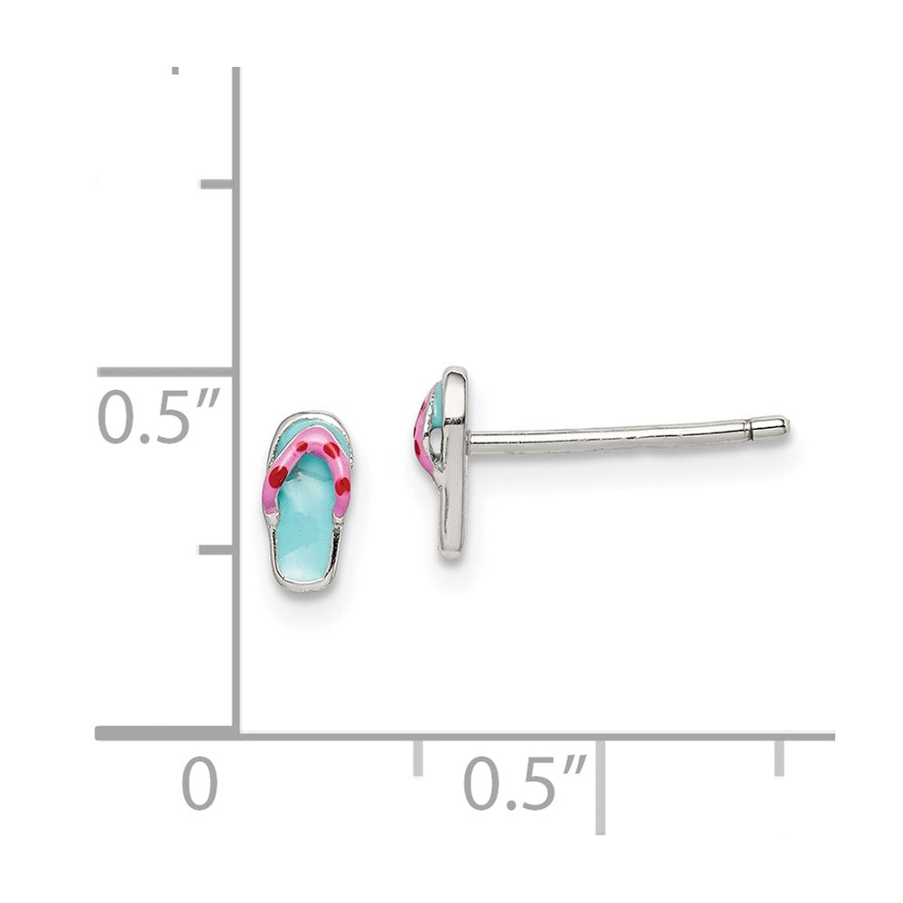 Sterling Silver Polished Teal & Pink Enameled Flip Flop Children'S Post Earrings