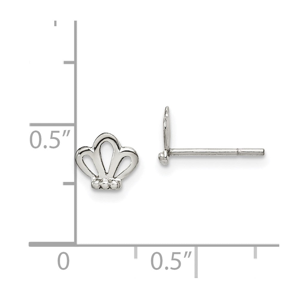 Sterling Silver Polished & Beaded Tiara Children'S Post Earrings