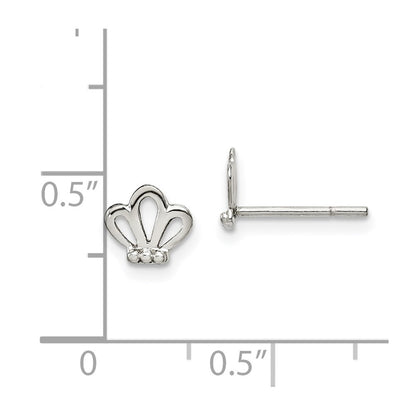 Sterling Silver Polished & Beaded Tiara Children'S Post Earrings