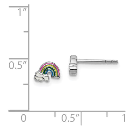 Sterling Silver Rhodium-Plated Polished & Multi-Color Enameled Rainbow Clouds Children'S Post Earrings