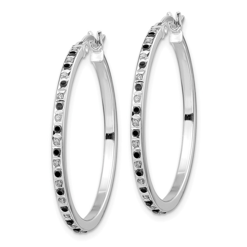 Sterling Silver Diamond Fascination Mystique Platinum-Plated Black And White Hoop Earring