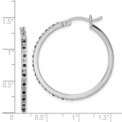 Sterling Silver Diamond Fascination Mystique Platinum-Plated Black And White Hoop Earring