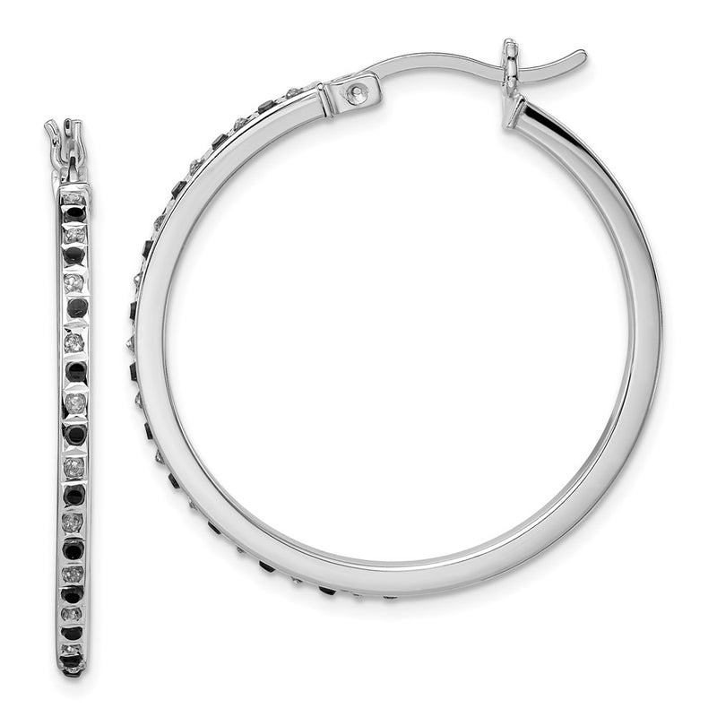 Sterling Silver Diamond Fascination Mystique Platinum-Plated Black And White Hoop Earring