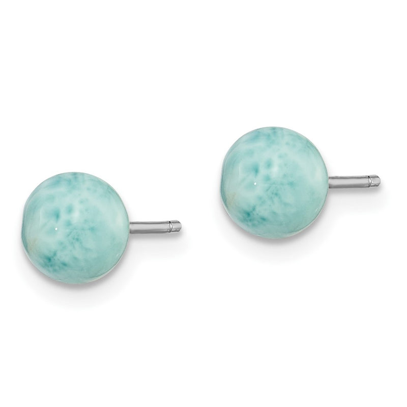 Sterling Silver Rhodium-Plated Polished 6mm Round Larimar Post Earrings