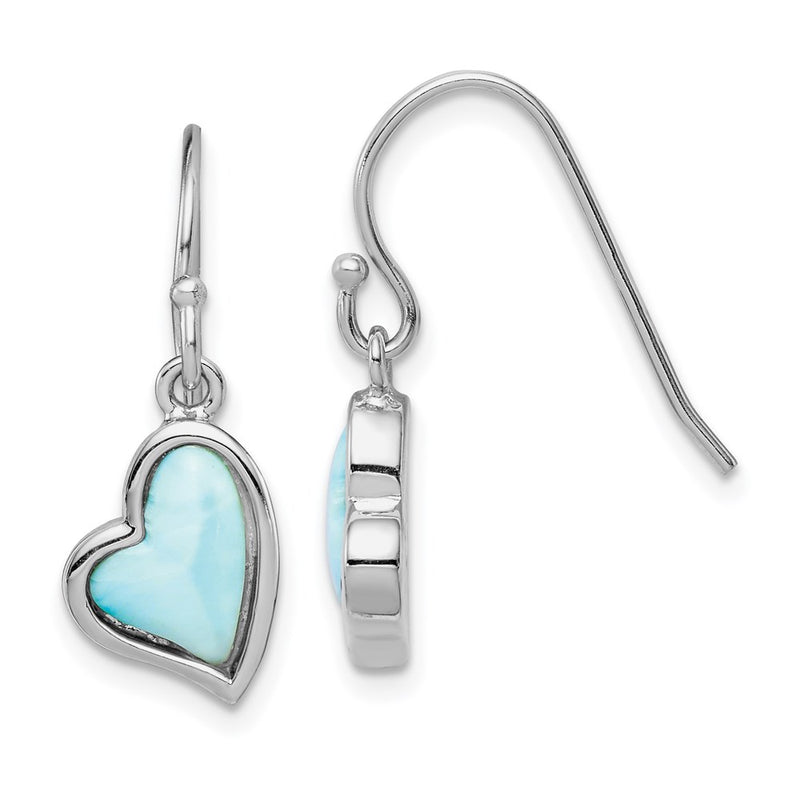 Sterling Silver Rhodium-Plated Light Blue Larimar Heart Dangle Earrings