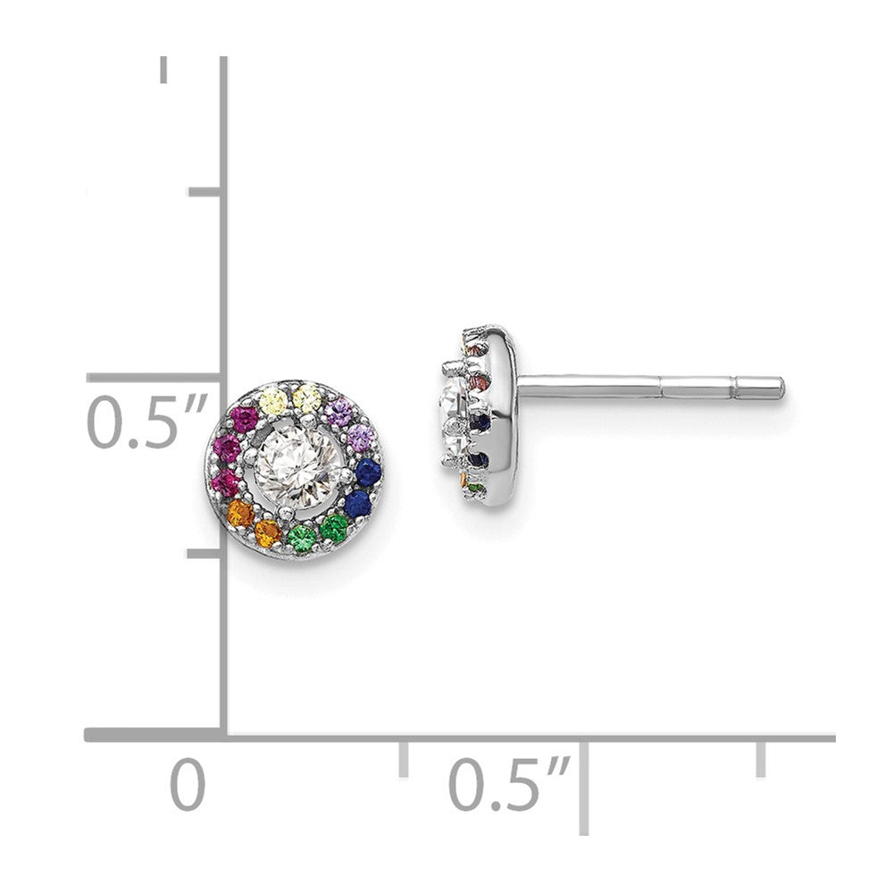 Sterling Silver Prizma Rhodium-Plated Colorful And White Cz Circle Post Earrings