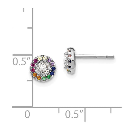 Sterling Silver Prizma Rhodium-Plated Colorful And White Cz Circle Post Earrings