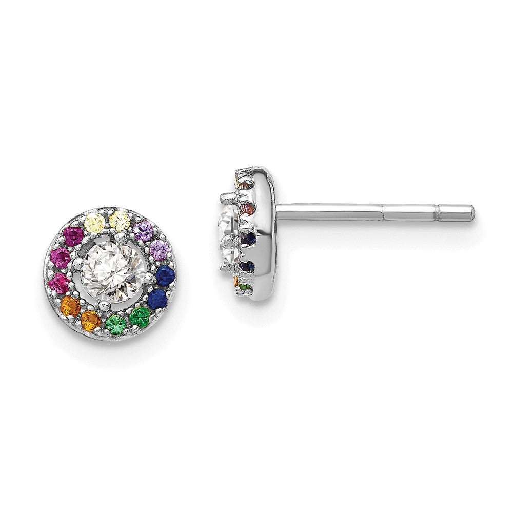 Sterling Silver Prizma Rhodium-Plated Colorful And White Cz Circle Post Earrings
