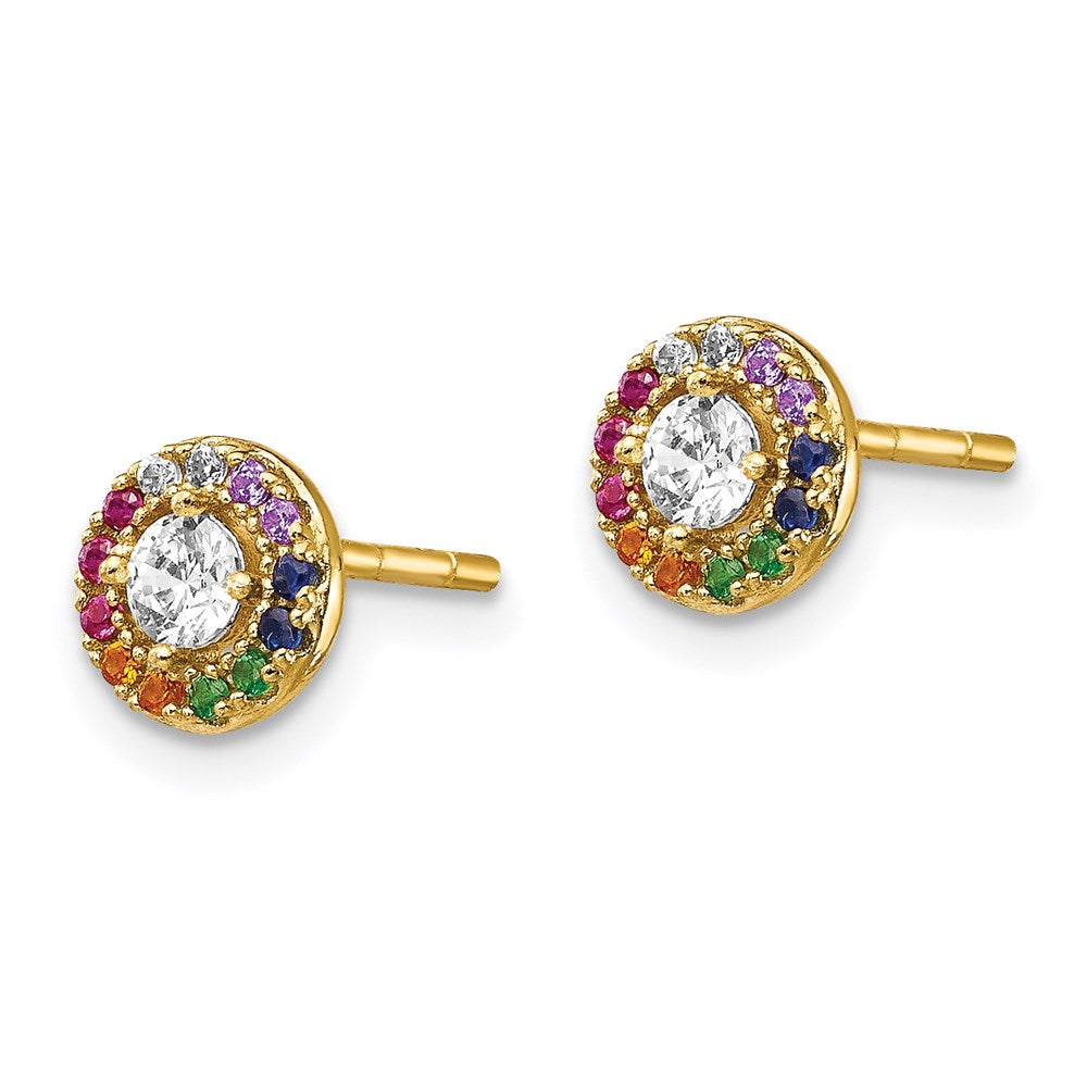 Sterling Silver Prizma Gold-Tone 14K Flash Gold-Plated Colorful And White Cz Circle Post Earrings