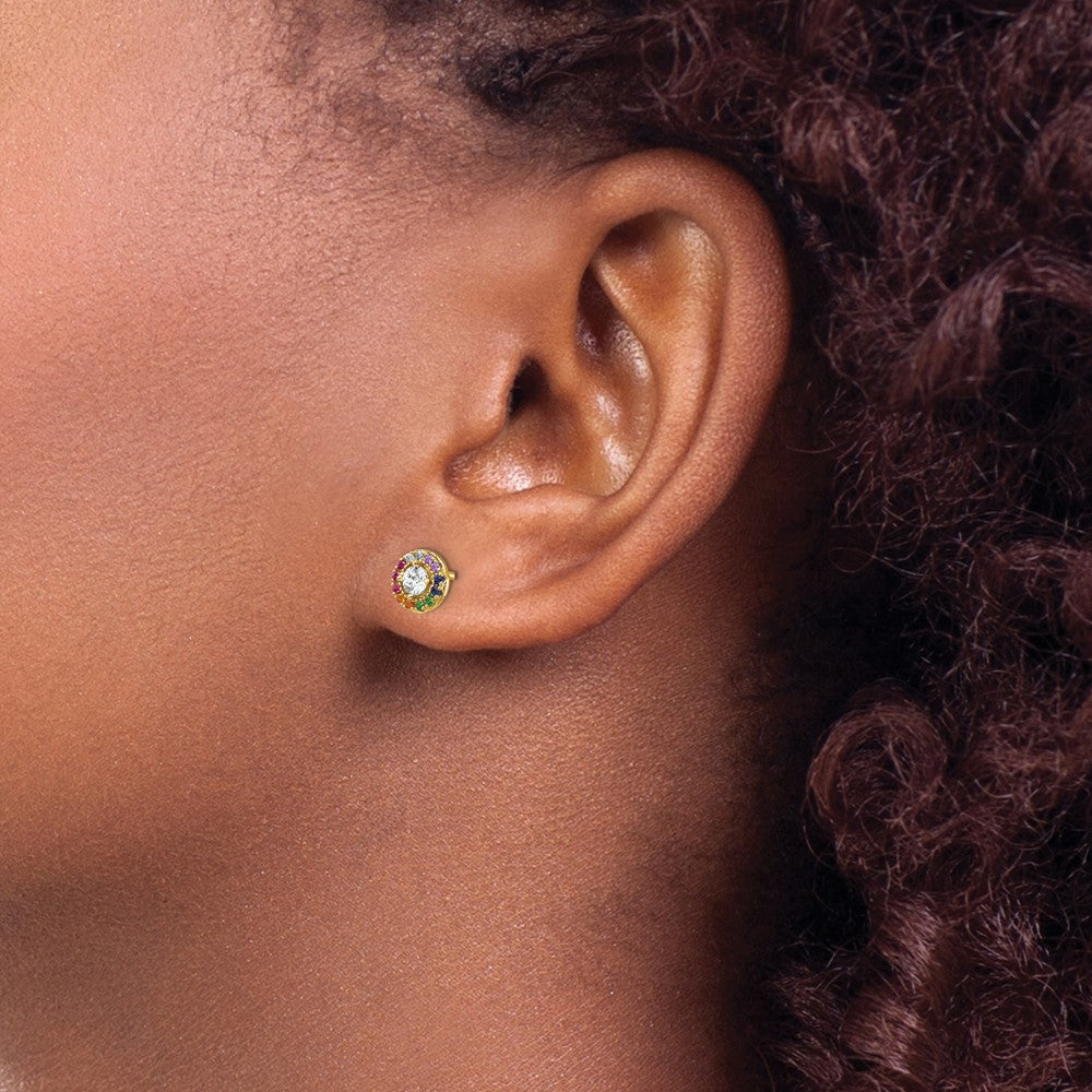 Sterling Silver Prizma Gold-Tone 14K Flash Gold-Plated Colorful And White Cz Circle Post Earrings