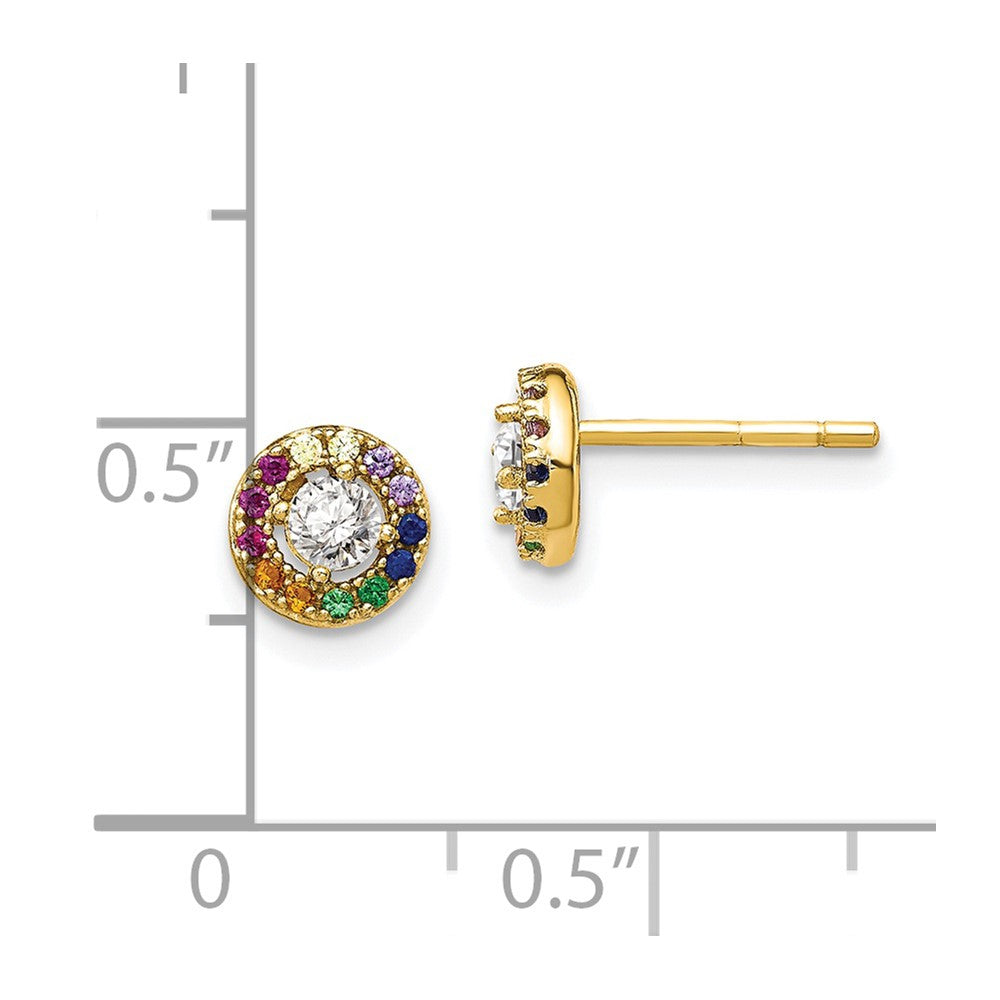 Sterling Silver Prizma Gold-Tone 14K Flash Gold-Plated Colorful And White Cz Circle Post Earrings