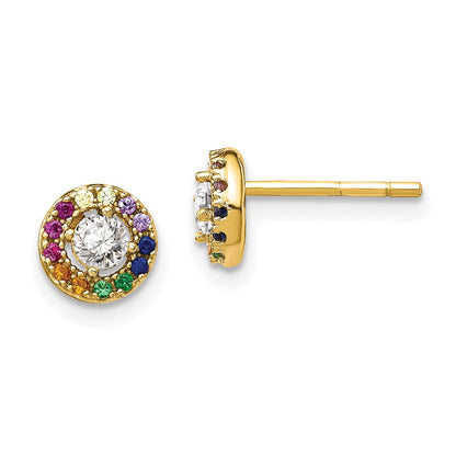 Sterling Silver Prizma Gold-Tone 14K Flash Gold-Plated Colorful And White Cz Circle Post Earrings