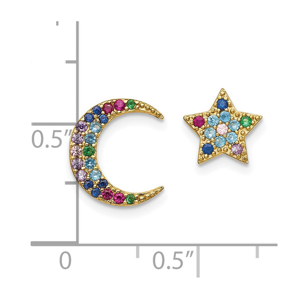 Sterling Silver Prizma Gold-Tone 14K Flash Gold-Plated Moon And Star Colorful Cz Post Earrings