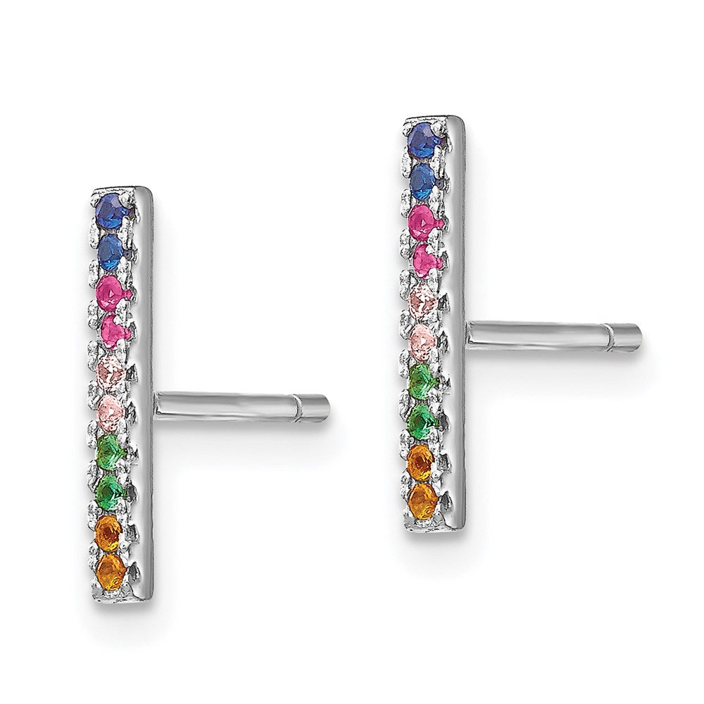 Sterling Silver Prizma Rhodium-Plated Colorful Cz Bar Post Earrings