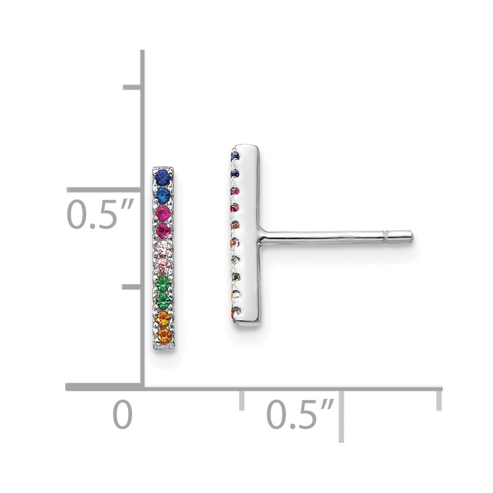 Sterling Silver Prizma Rhodium-Plated Colorful Cz Bar Post Earrings