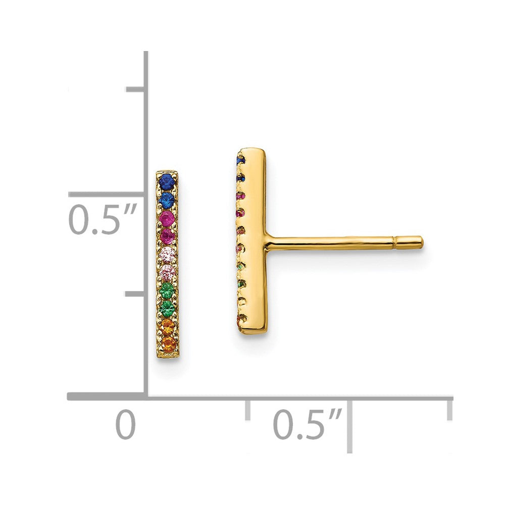 Sterling Silver Prizma Gold-Tone 14K Flash Gold-Plated Colorful Cz Bar Post Earrings