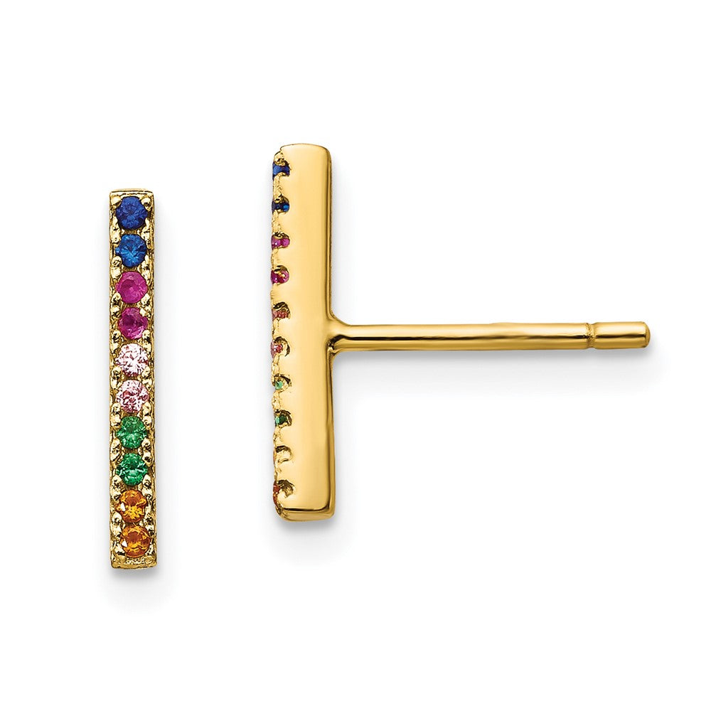 Sterling Silver Prizma Gold-Tone 14K Flash Gold-Plated Colorful Cz Bar Post Earrings