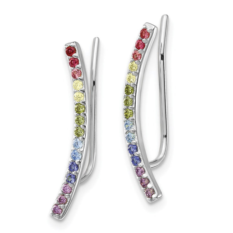 Sterling Silver Prizma Rhodium-Plated Colorful Cz Ear Climbers