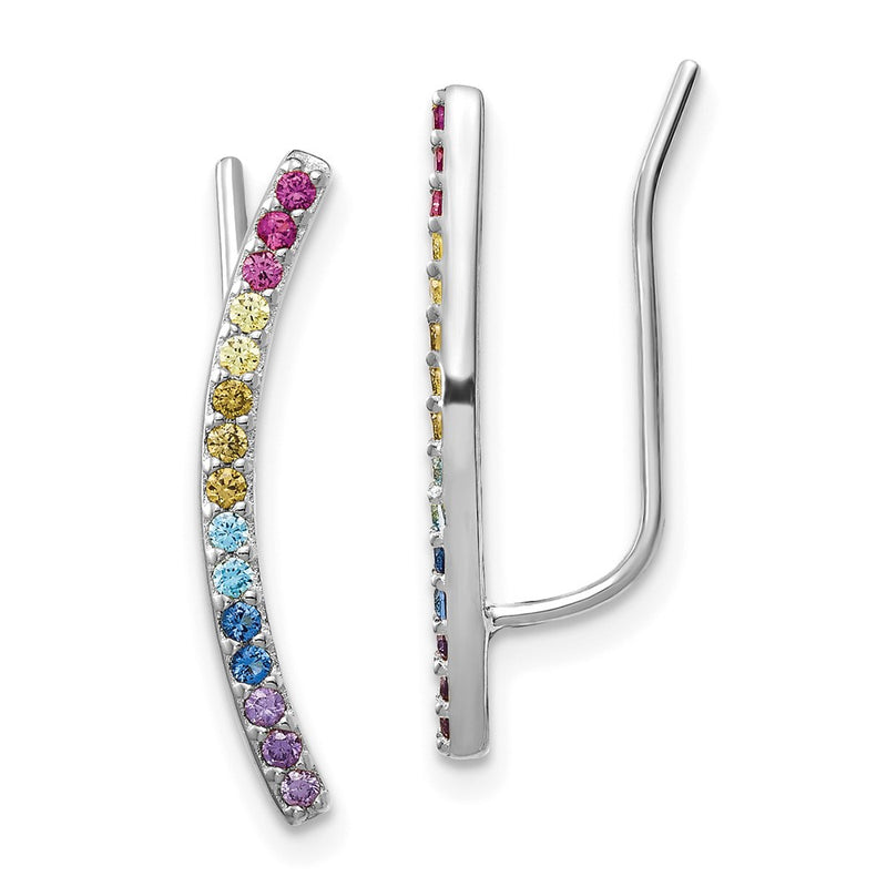 Sterling Silver Prizma Rhodium-Plated Colorful Cz Ear Climbers