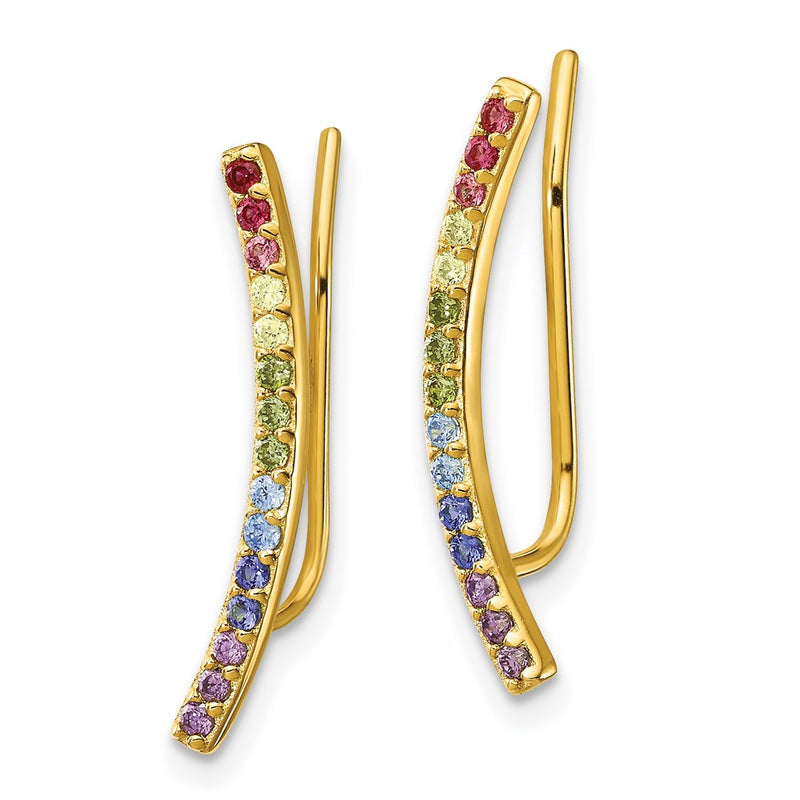 Ss/Gold Plated Prizma Sterling Silver Gold-Tone 14K Flash Gold-Plated Colorful Cz Ear Climbers