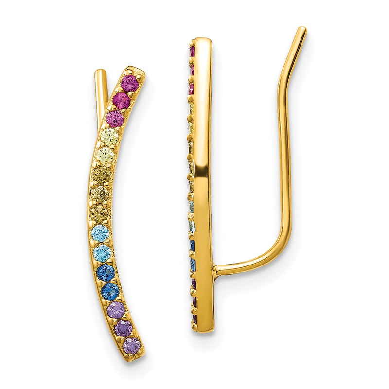 Ss/Gold Plated Prizma Sterling Silver Gold-Tone 14K Flash Gold-Plated Colorful Cz Ear Climbers