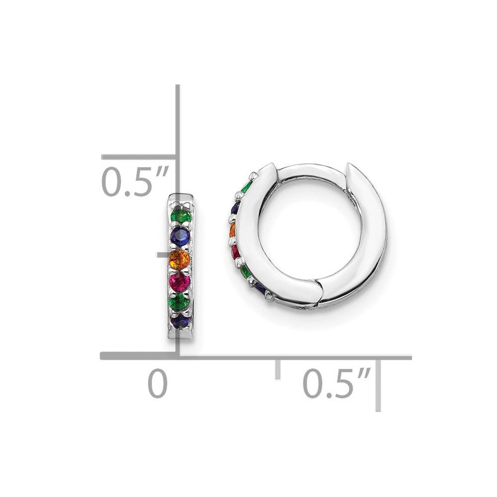 Sterling Silver Prizma Rhodium-Plated Colorful Cz Small Hinged Hoop Earrings