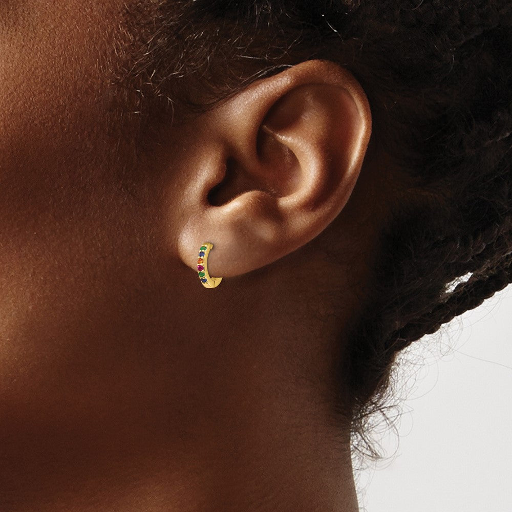 Sterling Silver Prizma Gold-Tone 14K Flash Gold-Plated Colorful Cz Small Hinged Hoop Earrings