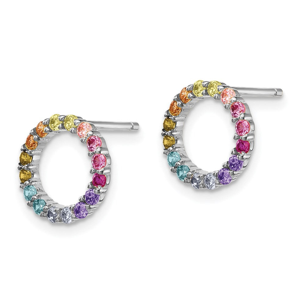 Sterling Silver Prizma Rhodium-Plated Colorful Cz Open Circle Post Earrings