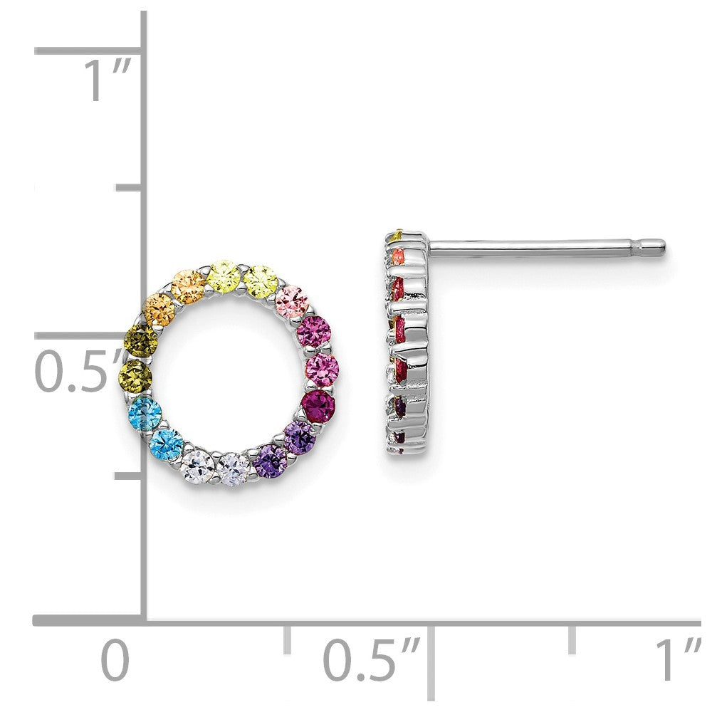 Sterling Silver Prizma Rhodium-Plated Colorful Cz Open Circle Post Earrings