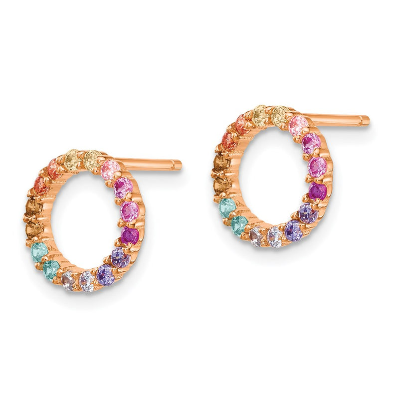 Sterling Silver Prizma Rose-Tone 14K Flash Rose Gold-Plated Colorful Cz Open Circle Post Earrings