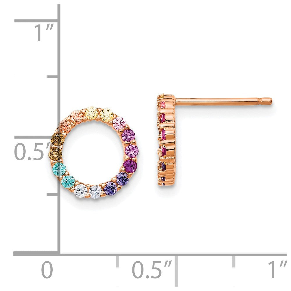Sterling Silver Prizma Rose-Tone 14K Flash Rose Gold-Plated Colorful Cz Open Circle Post Earrings