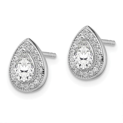 Sterling Silver Rhodium Plated Cz Post Earrings