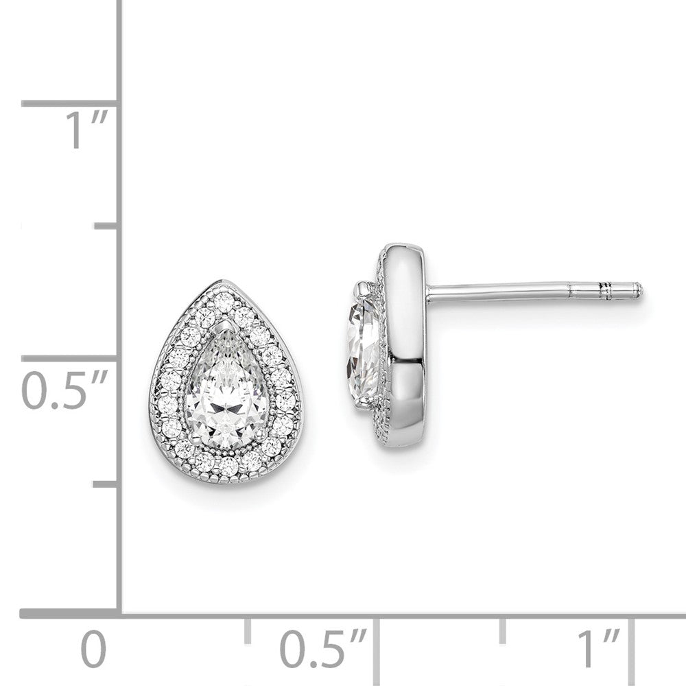 Sterling Silver Rhodium Plated Cz Post Earrings