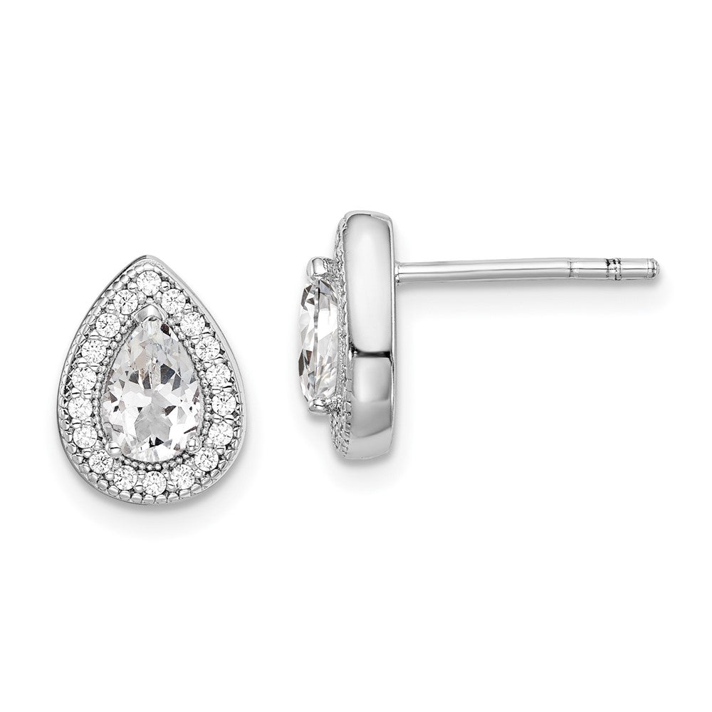 Sterling Silver Rhodium Plated Cz Post Earrings