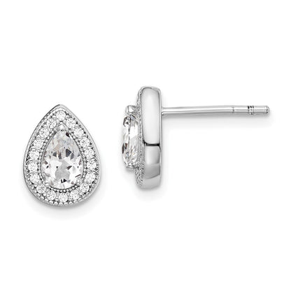 Sterling Silver Rhodium Plated Cz Post Earrings