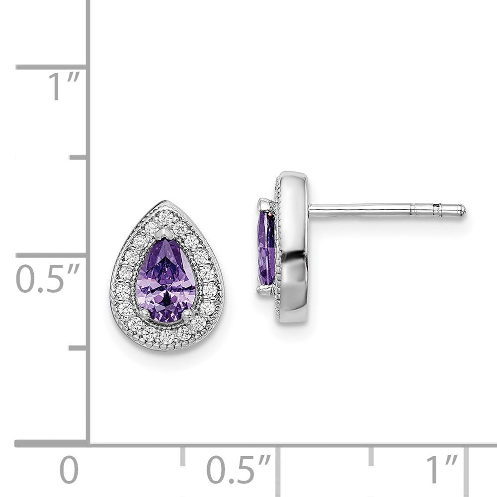 Sterling Silver Rhod Plated Purple And Clear Cz Earrings