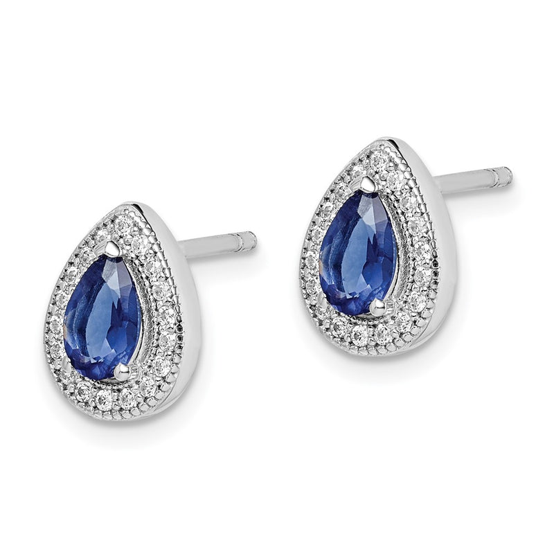 Sterling Silver Rhodium-Plated Blue And Clear Cz Post Earrings