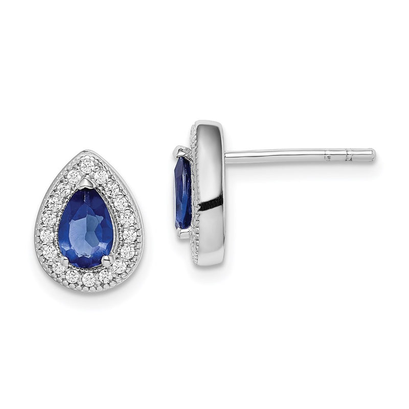 Sterling Silver Rhodium-Plated Blue And Clear Cz Post Earrings