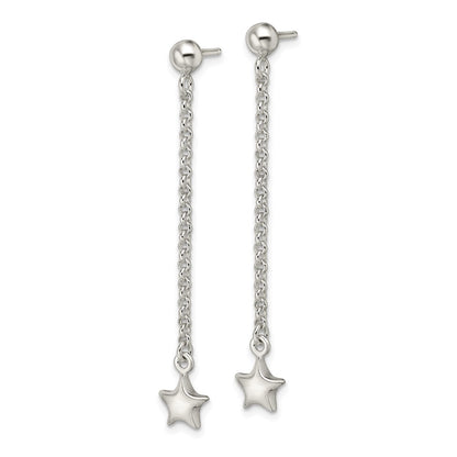 Sterling Silver Polished Star Drop And Dangle Post Earrings
