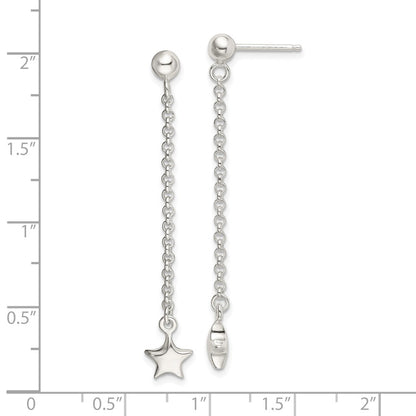 Sterling Silver Polished Star Drop And Dangle Post Earrings