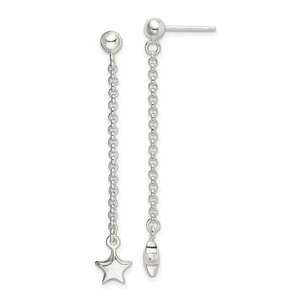Sterling Silver Polished Star Drop And Dangle Post Earrings