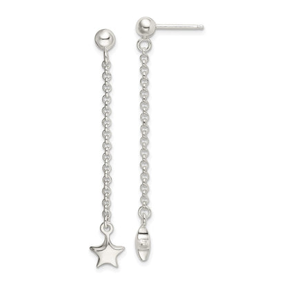 Sterling Silver Polished Star Drop And Dangle Post Earrings