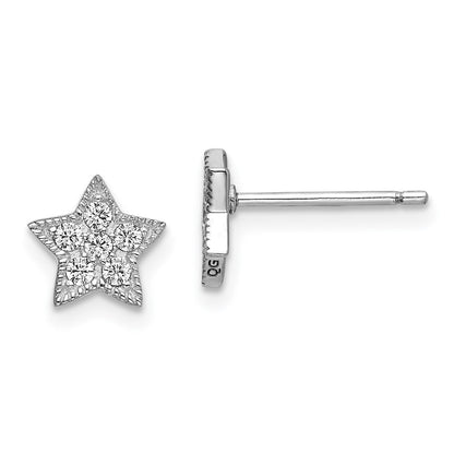 Sterling Silver Rhodium-Plated Cz Star And Moon Left/Right Earrings