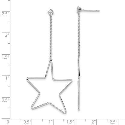 Sterling Silver Rhodium-Plated Cz Star Dangle Earrings