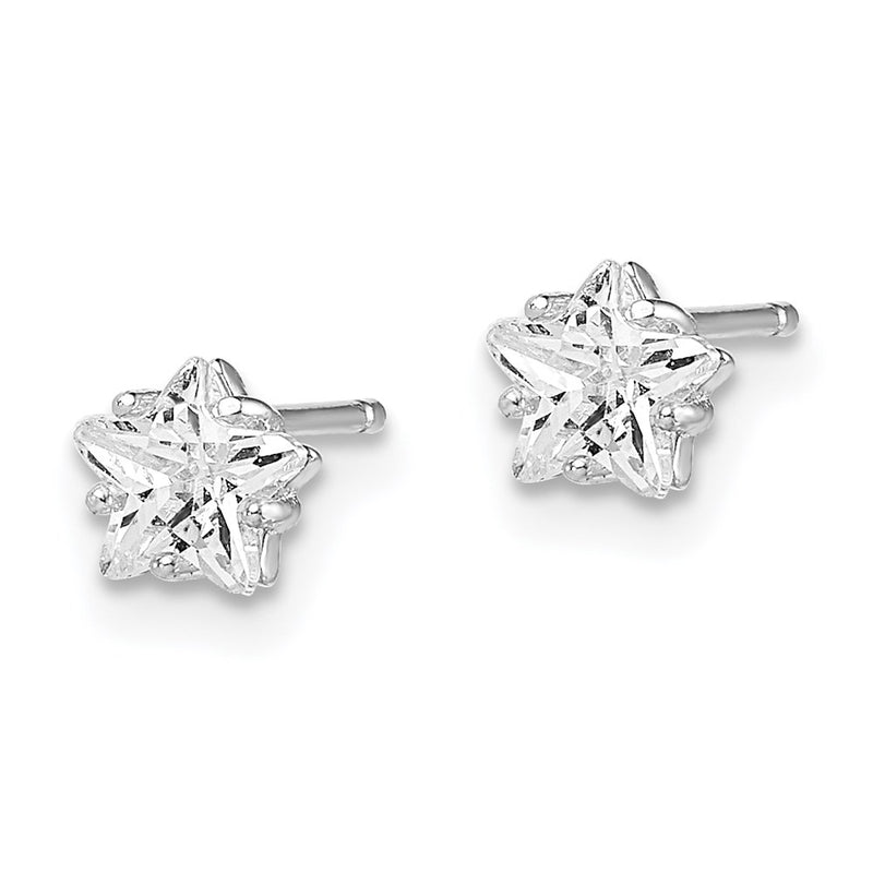 Sterling Silver Rhodium-Plated Cz Star Stud Earrings