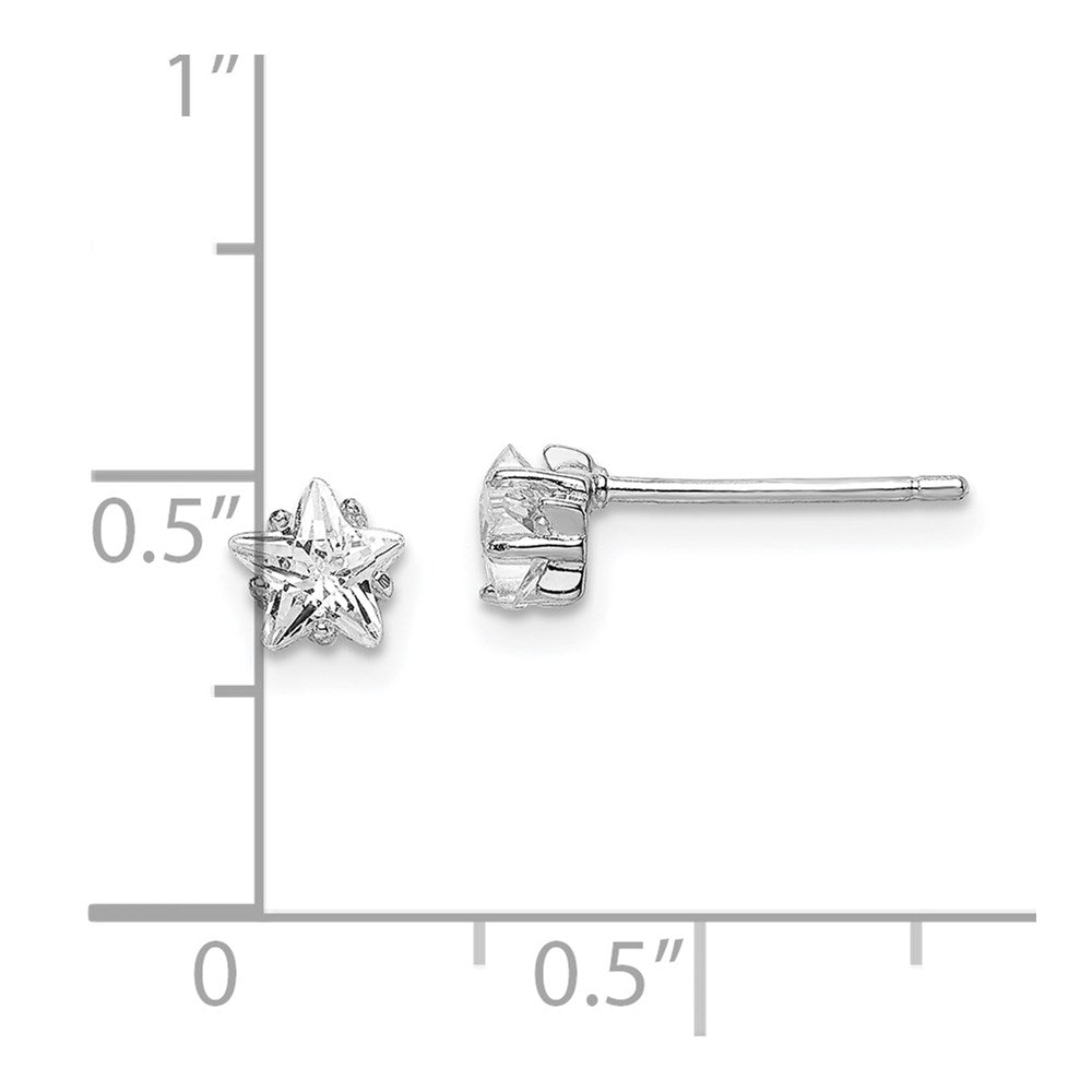 Sterling Silver Rhodium-Plated Cz Star Stud Earrings