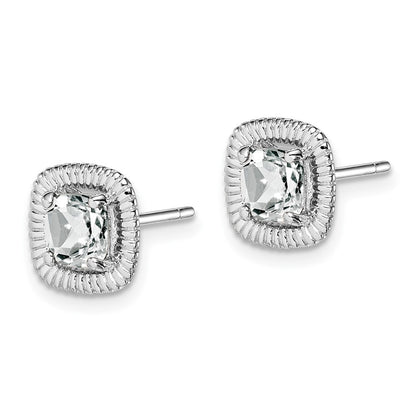 Sterling Silver Rhod-Plat White Topaz Square Post Earrings
