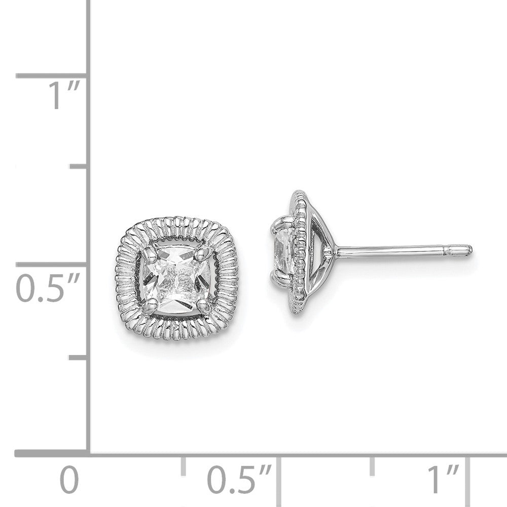 Sterling Silver Rhod-Plat White Topaz Square Post Earrings
