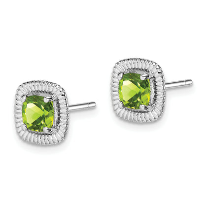 Sterling Silver Rhod-Plat Peridot Square Post Earrings
